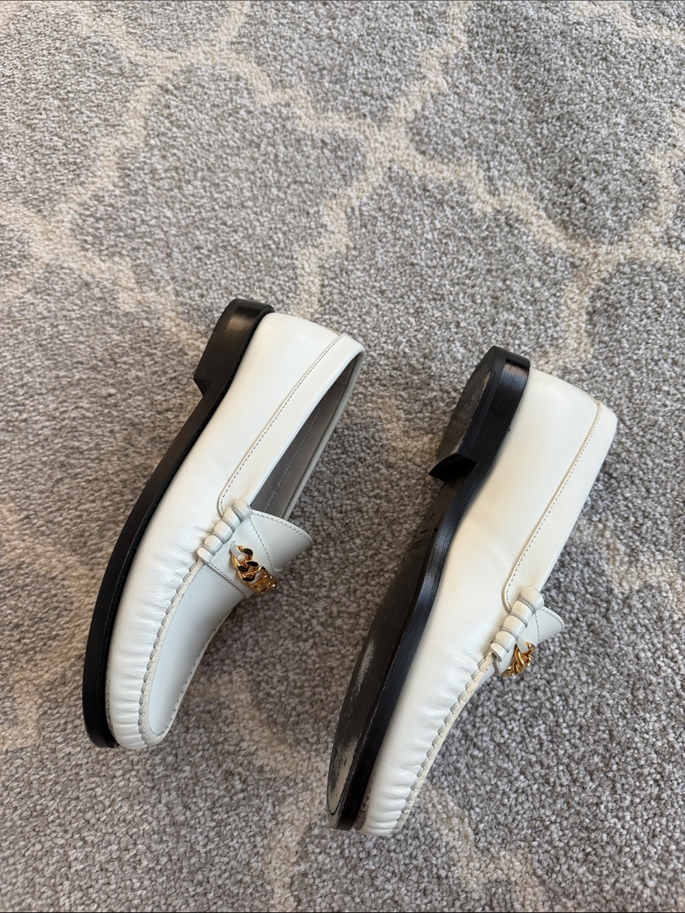 Celine White Leather Loafers with Gold Chain Accent - Picture 2 of 4
